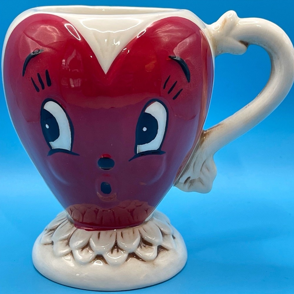 Johanna Parker Transpac Valentine Heart Mug Red White Anthropomorphic Folk Art